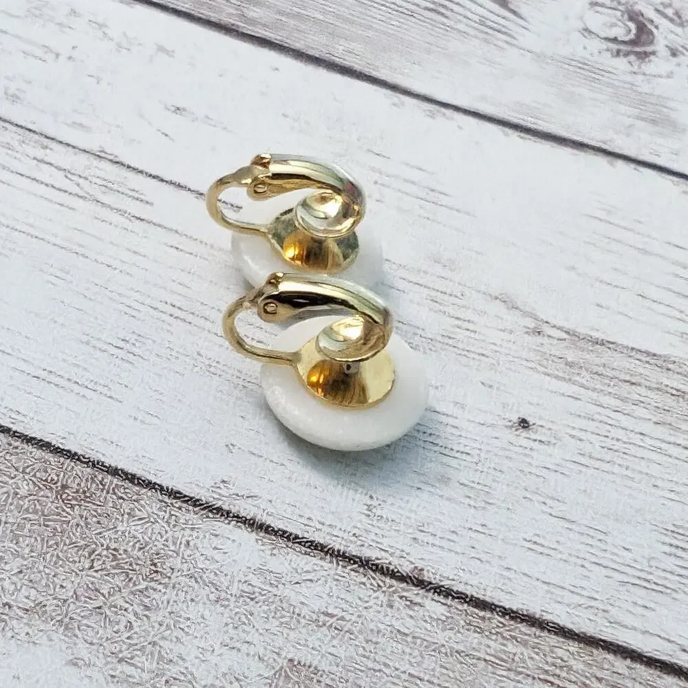 Vintage Clip On Earrings Off White Just Over 0.5